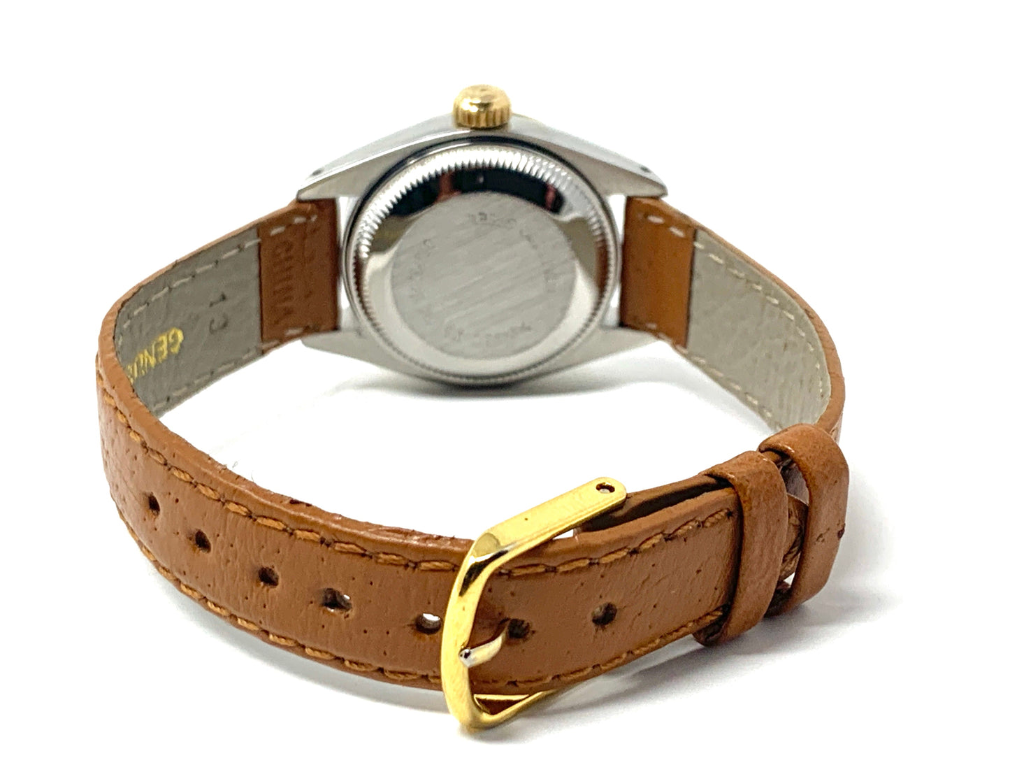 Rolex ladies datejust 6917 (T.T) yellow gold fluted & white diamond dial on brown leather - Luxury Diaz