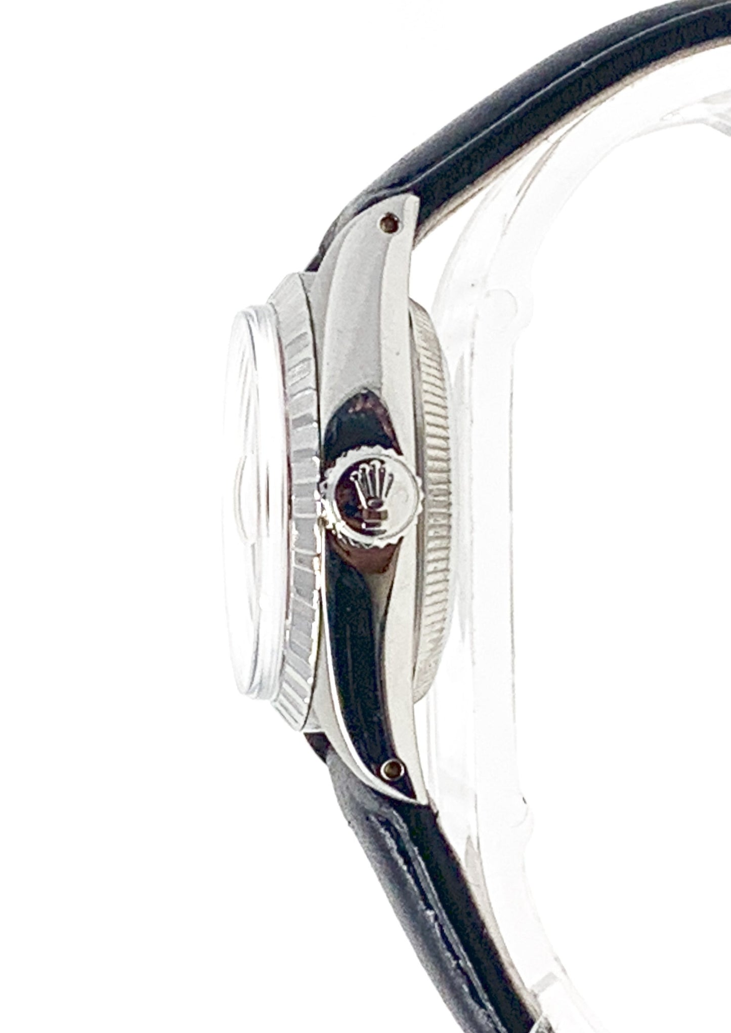 Rolex ladies datejust 6919 (S.S) engine turn steel bezel & red diamond dial on leather - Luxury Diaz