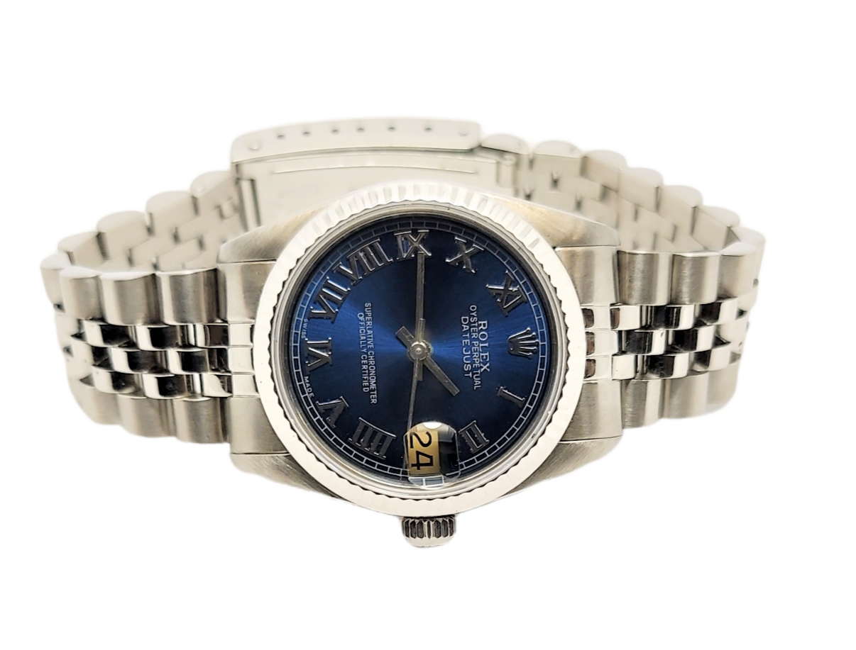 Rolex Ladies 31mm Datejust 68274 Blue Roman Numeral jubilee