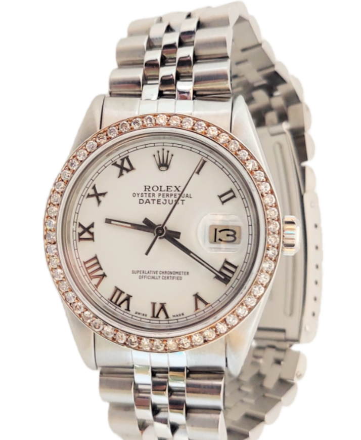 Rolex Mens 36mm Datejust 16000 White Roman Diamond jubilee