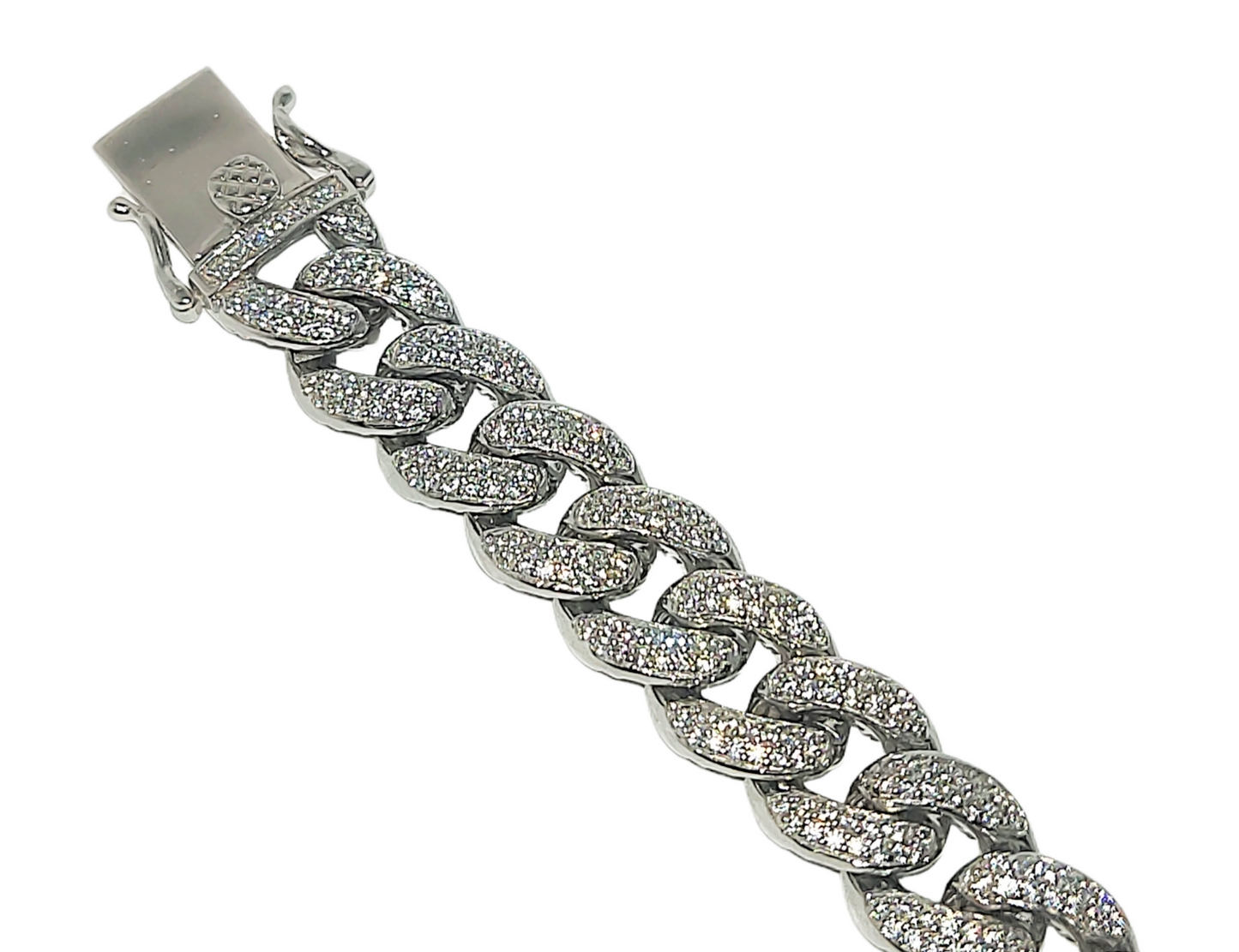 Cuban Link Unisex Silver 925 CZ White Gold Plated Bracelet