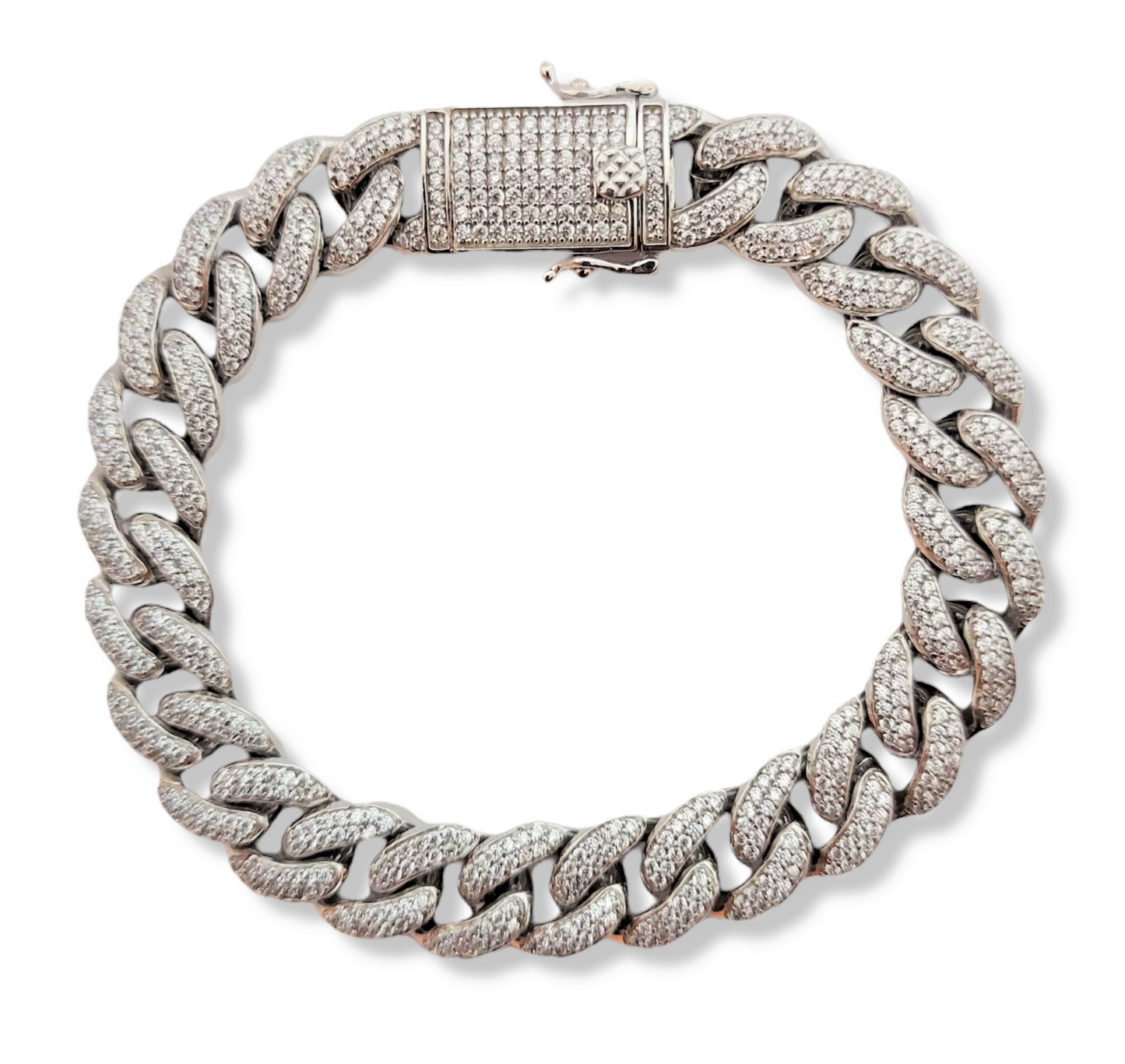 Cuban Link Unisex Silver 925 CZ White Gold Plated Bracelet