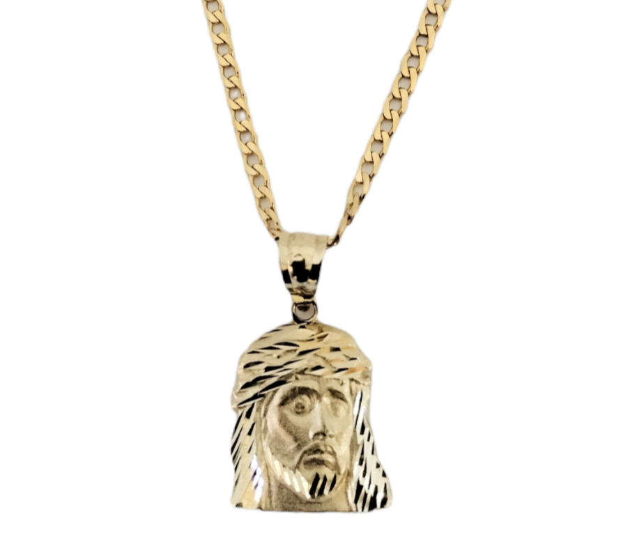 14k Yellow Gold Jesus Face Pendant
