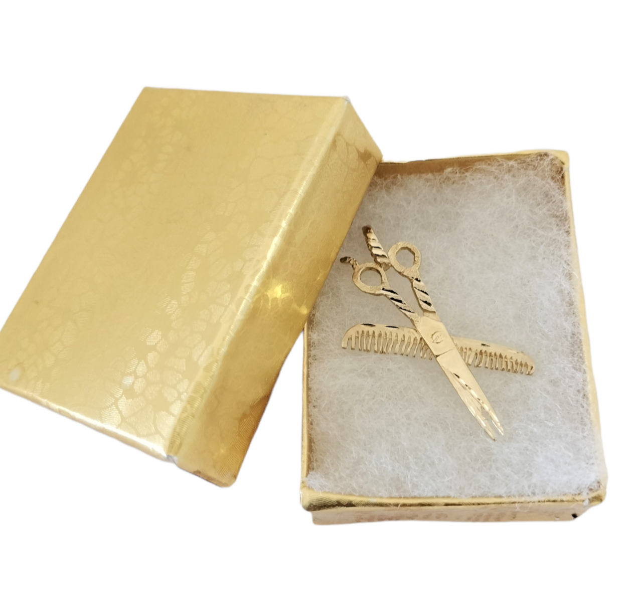 14k Yellow Gold Scissor & Comb Pendant