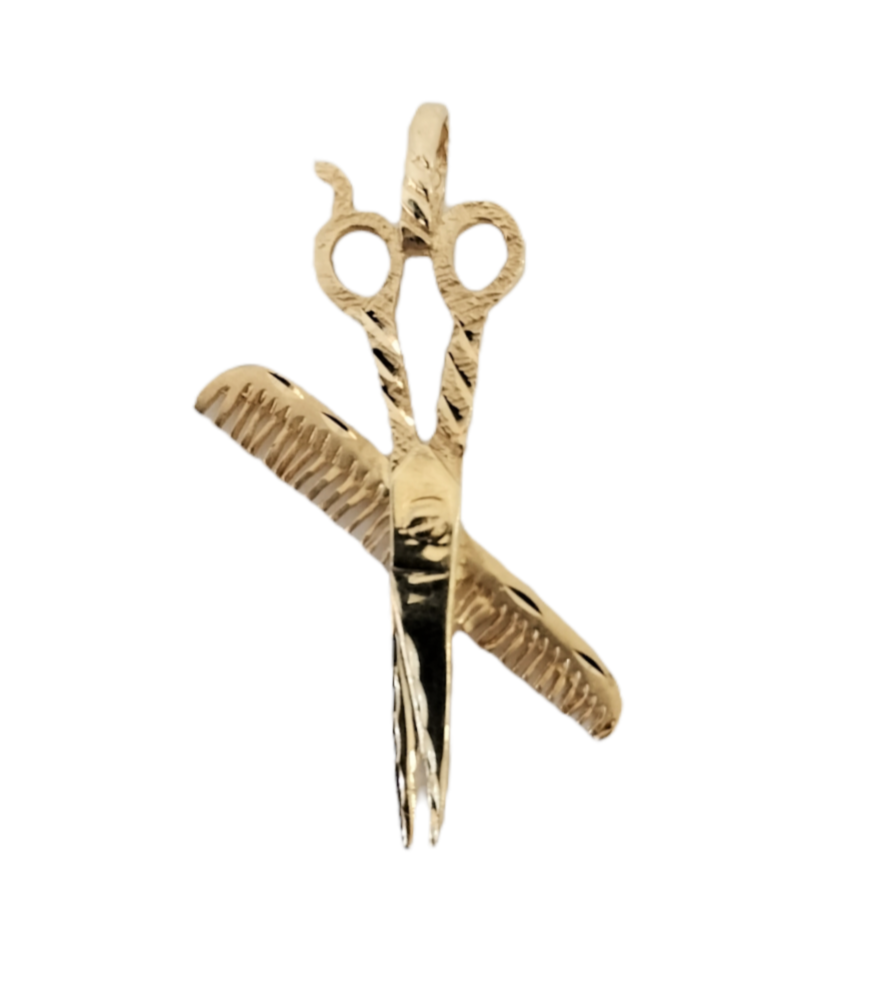 14k Yellow Gold Scissor & Comb Pendant