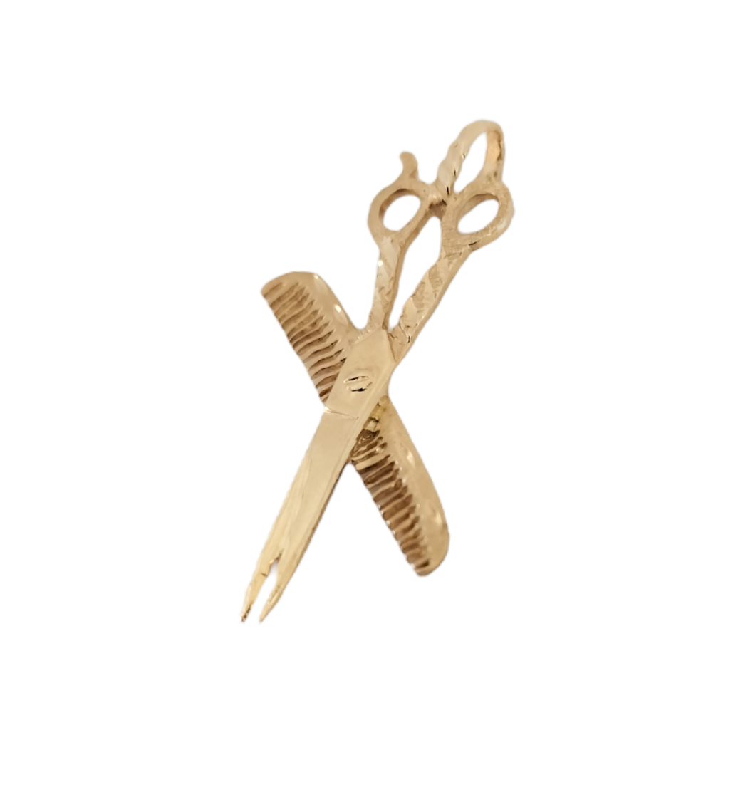 14k Yellow Gold Scissor & Comb Pendant
