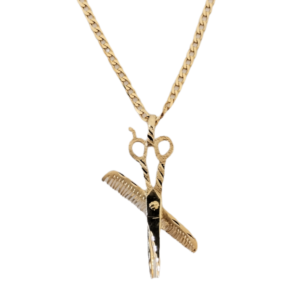 14k Yellow Gold Scissor & Comb Pendant