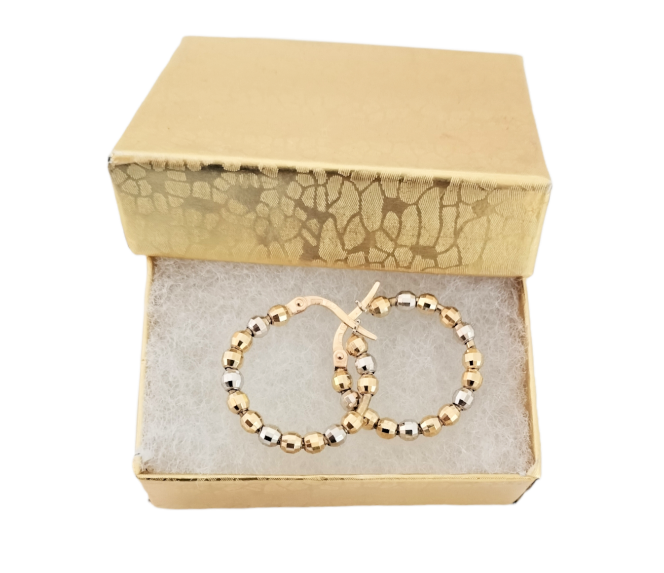 14k Yellow Gold Tri-Tone Ball Hoop Earrings