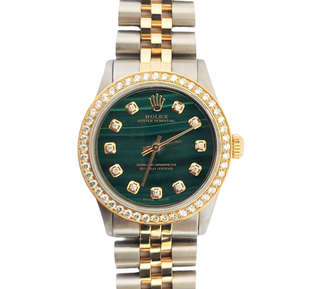 Rolex Ladies 31mm Perpetual 6551 Malachite Green Diamond