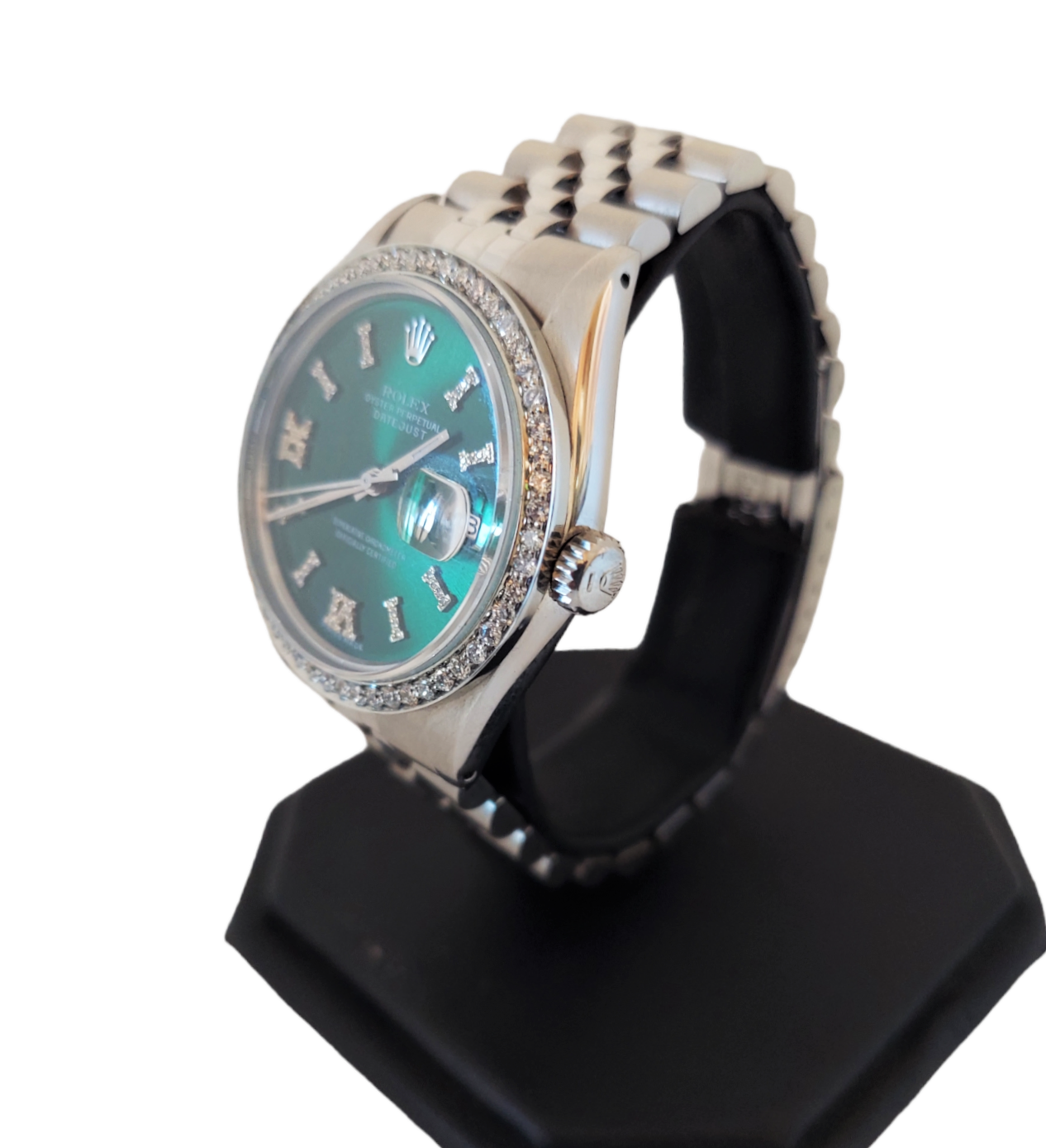 Rolex Mens Datejust 36mm 16014 Green Diamond Roman steel jubilee