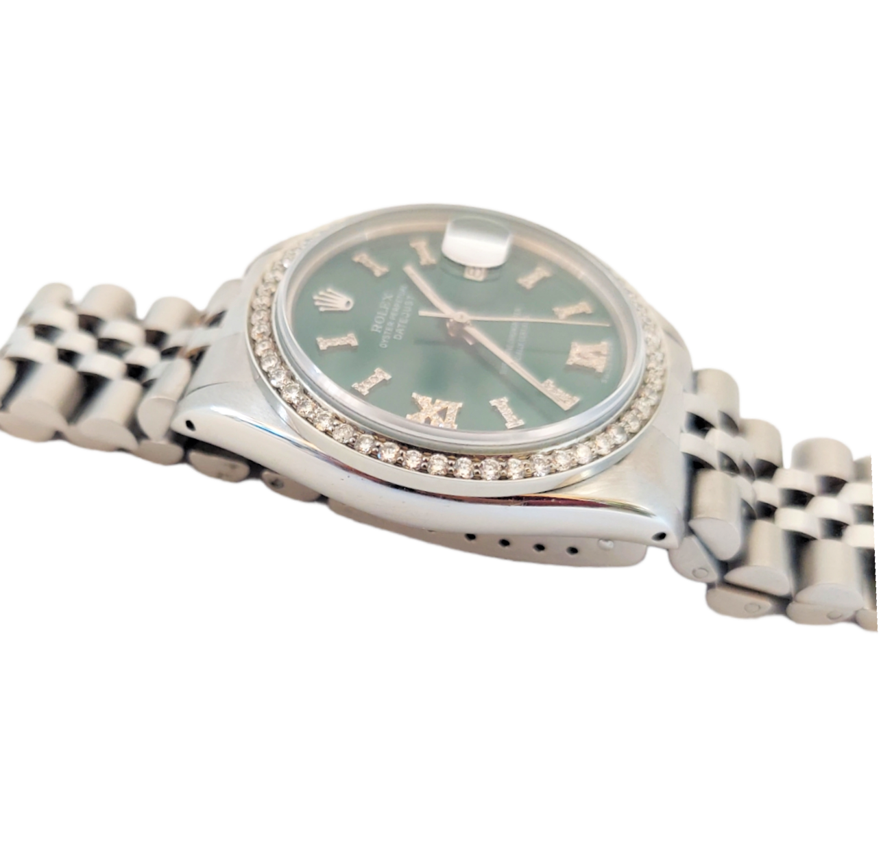 Rolex Mens Datejust 36mm 16014 Green Diamond Roman steel jubilee