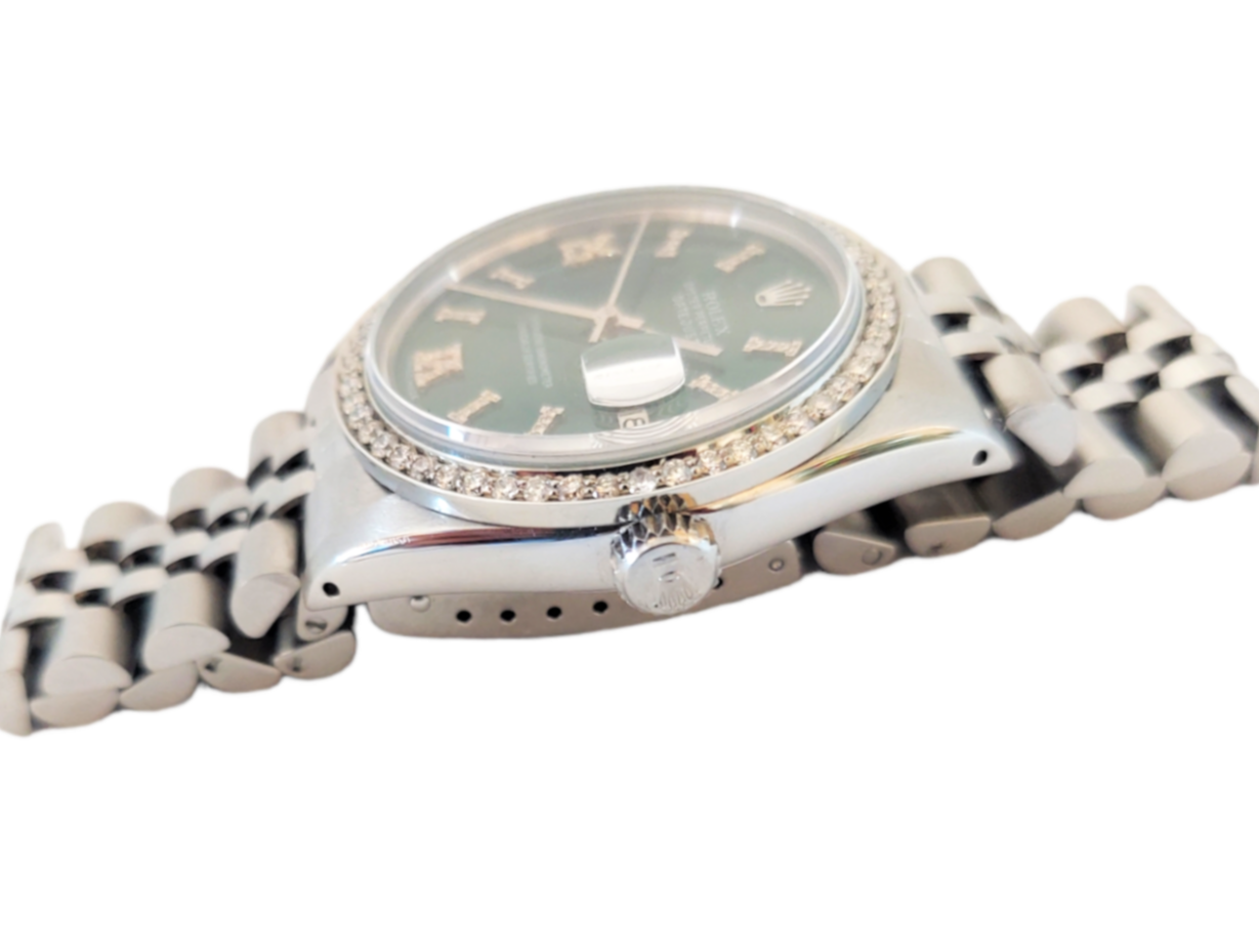 Rolex Mens Datejust 36mm 16014 Green Diamond Roman steel jubilee