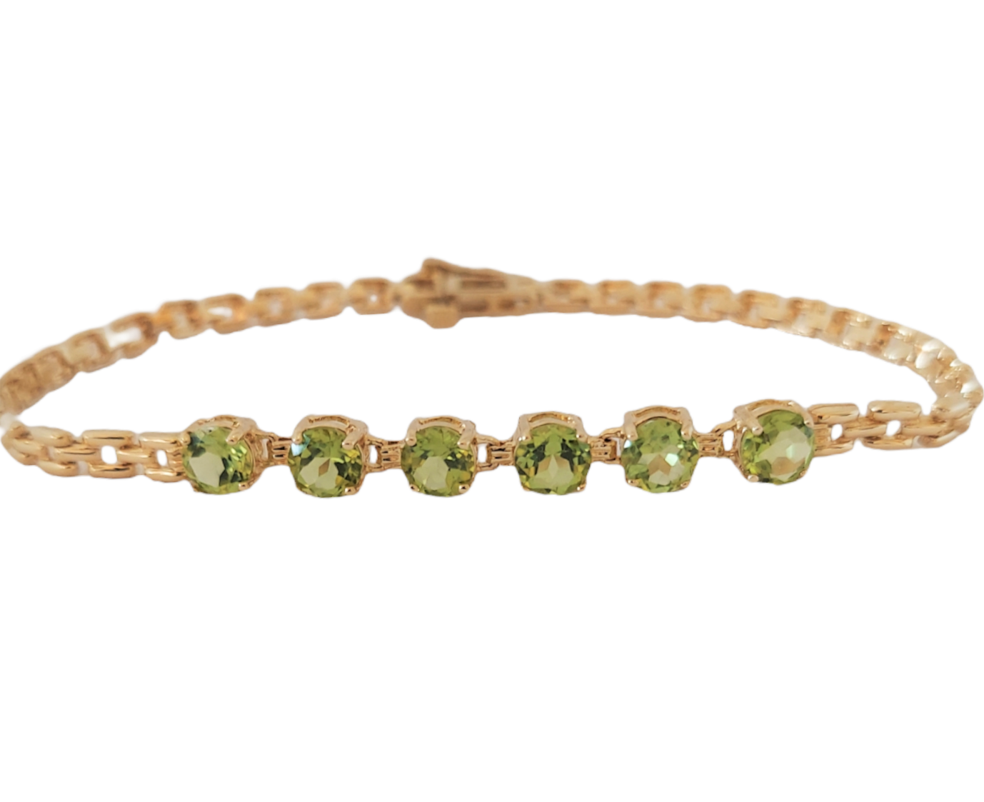 14K Yellow Gold Natural Peridot Stone Bracelet