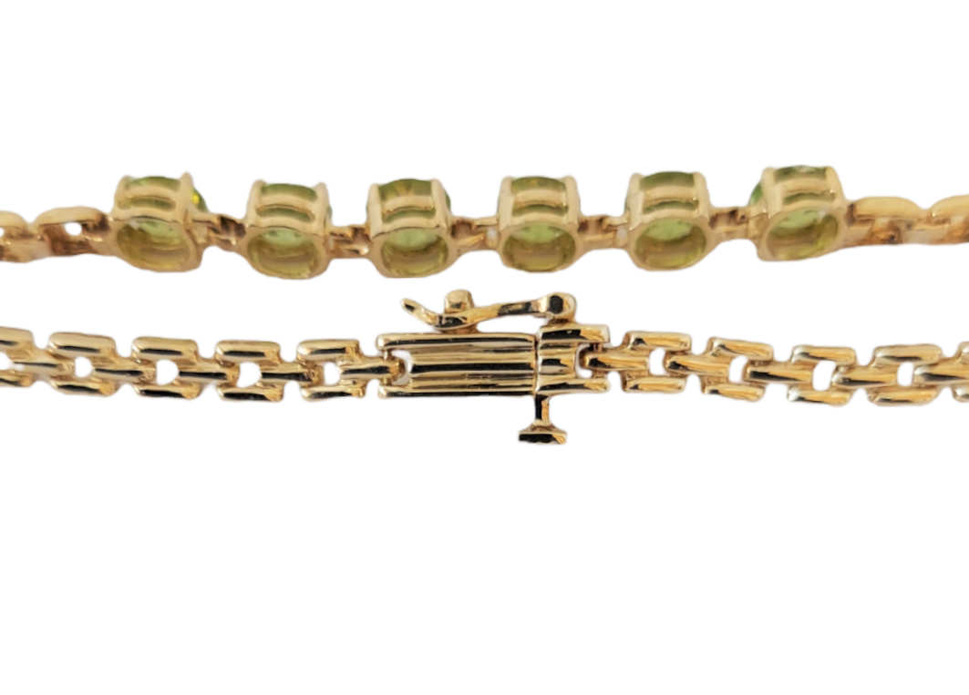 14K Yellow Gold Natural Peridot Stone Bracelet