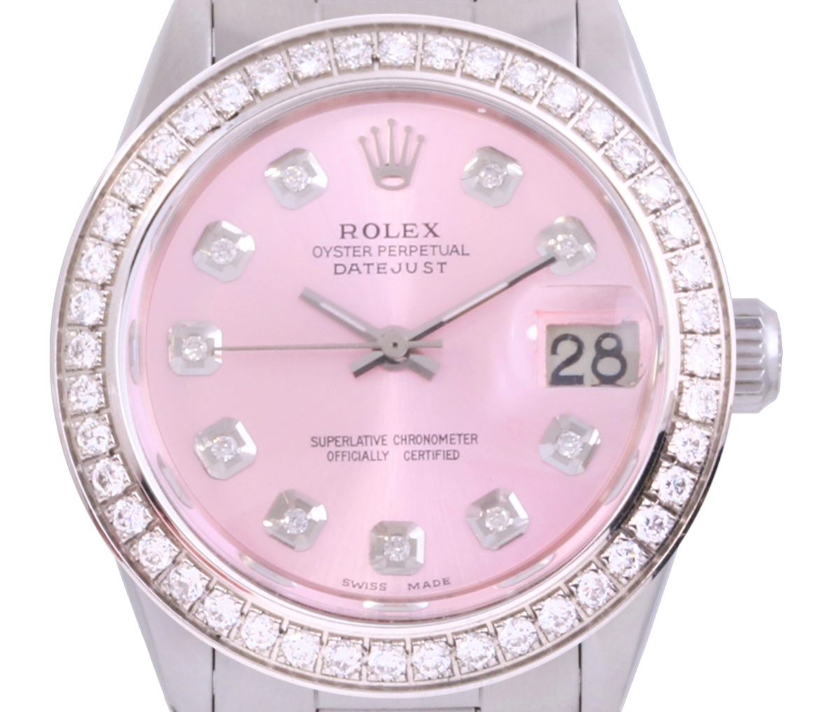 Rolex Ladies 31mm Datejust 6824 Pink Diamond Oyster Steel