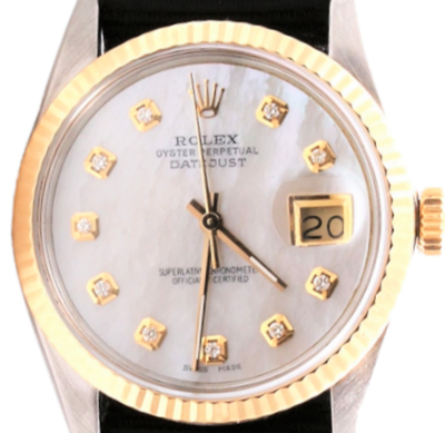 Rolex 36mm Datejust 1603 MOP two tone Diamond on Black strap