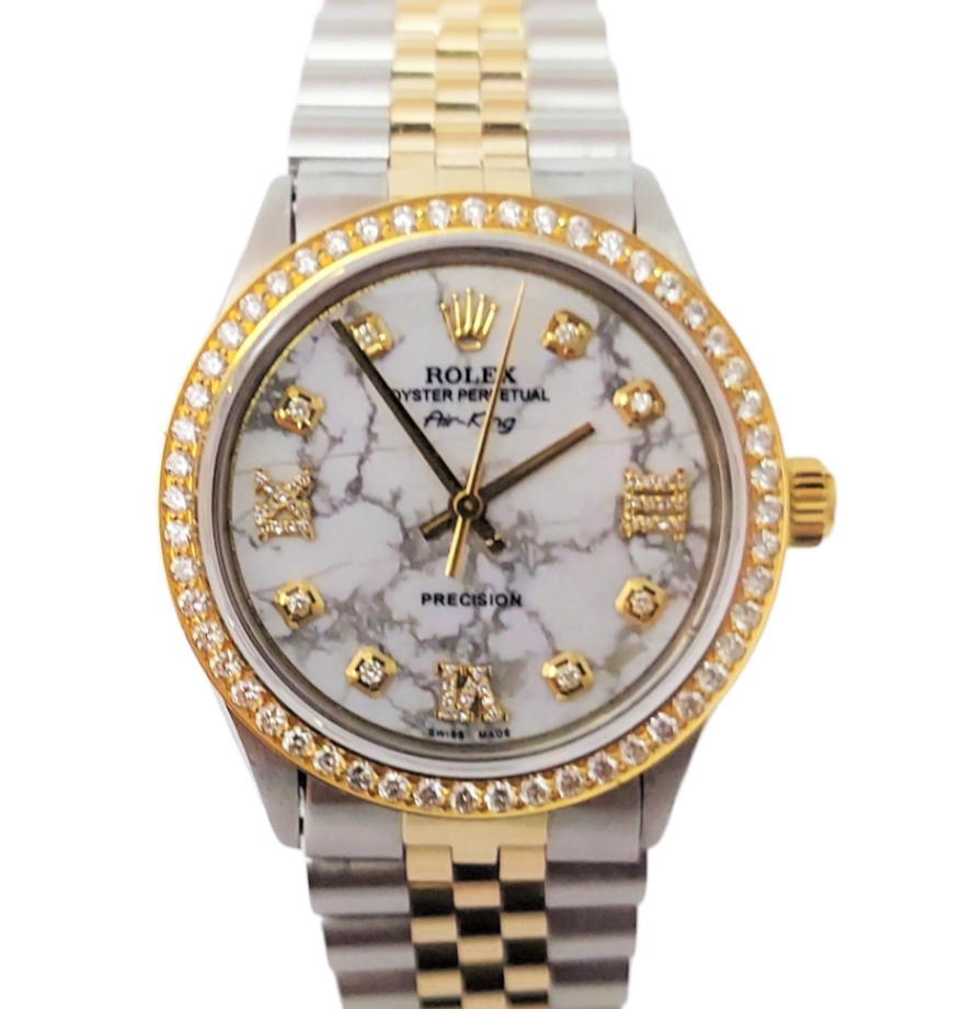 Rolex 34mm Air-king 5500 Marble roman diamond Two Tone jubilee