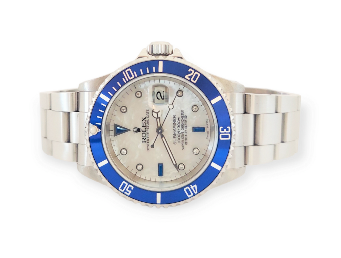 Rolex Mens 16610 Submariner 41mm MOP Sapphire Diamond steel oyster