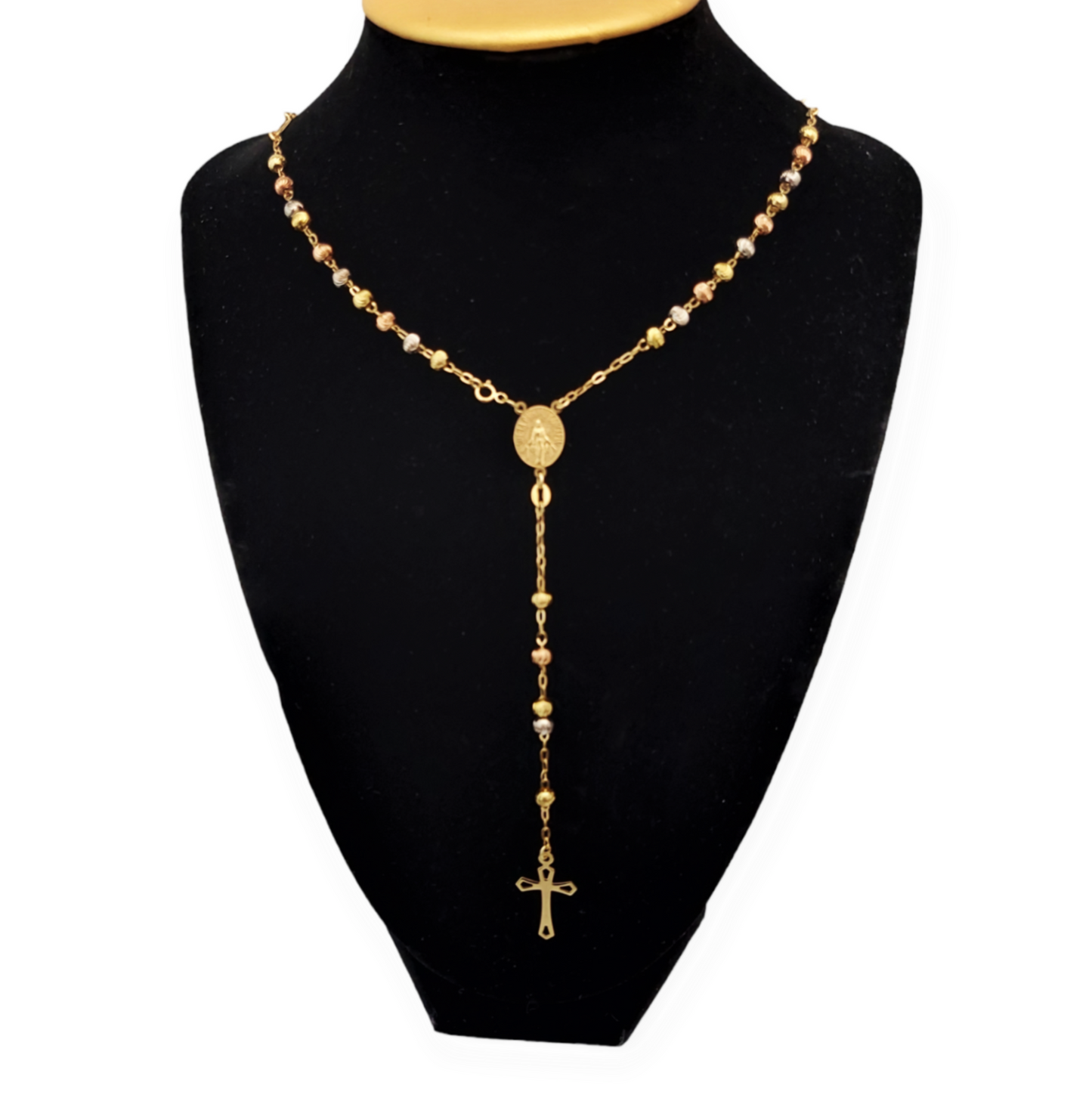 14k Yellow Gold Unisex Tri-Tone Rosary