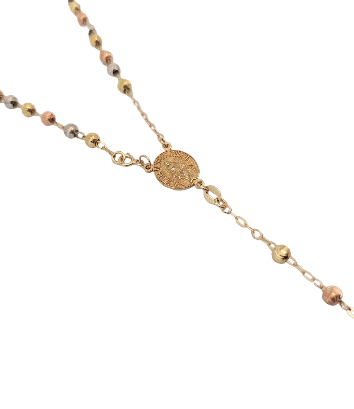 14k Yellow Gold Unisex Tri-Tone Rosary