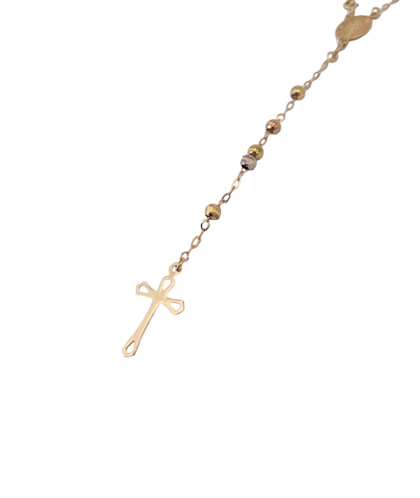 14k Yellow Gold Unisex Tri-Tone Rosary