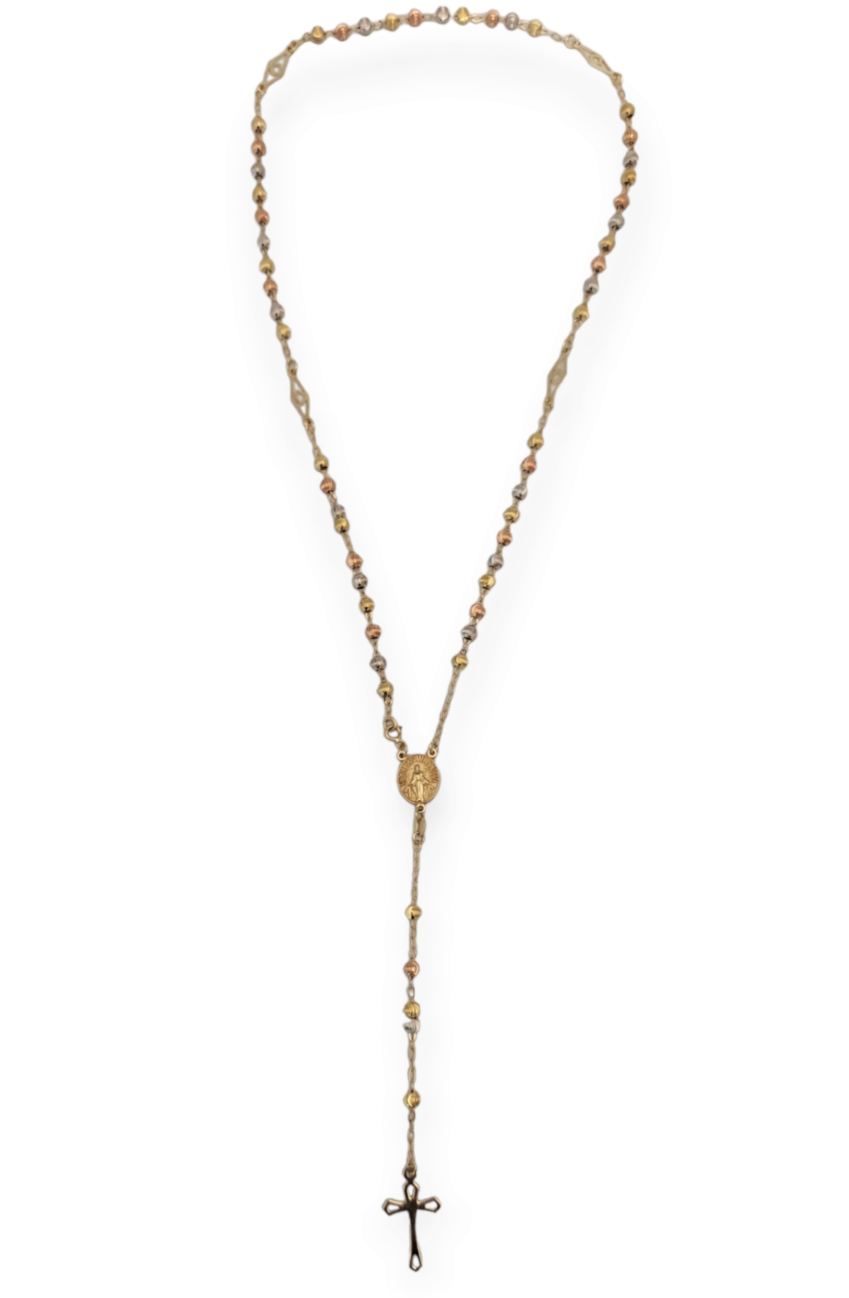 14k Yellow Gold Unisex Tri-Tone Rosary