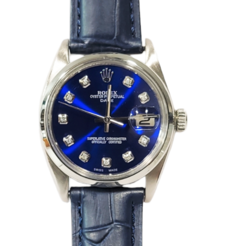 Rolex 34mm 1500 Date Blue Diamond on Leather
