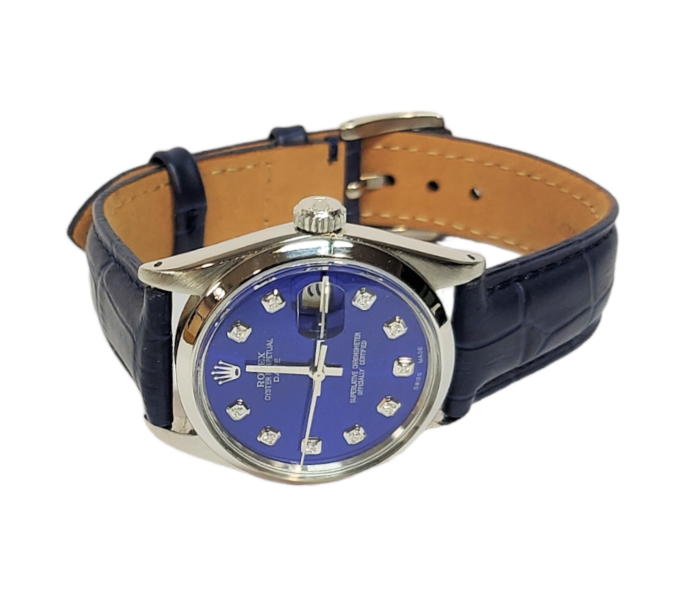 Rolex 34mm 1500 Date Blue Diamond on Leather