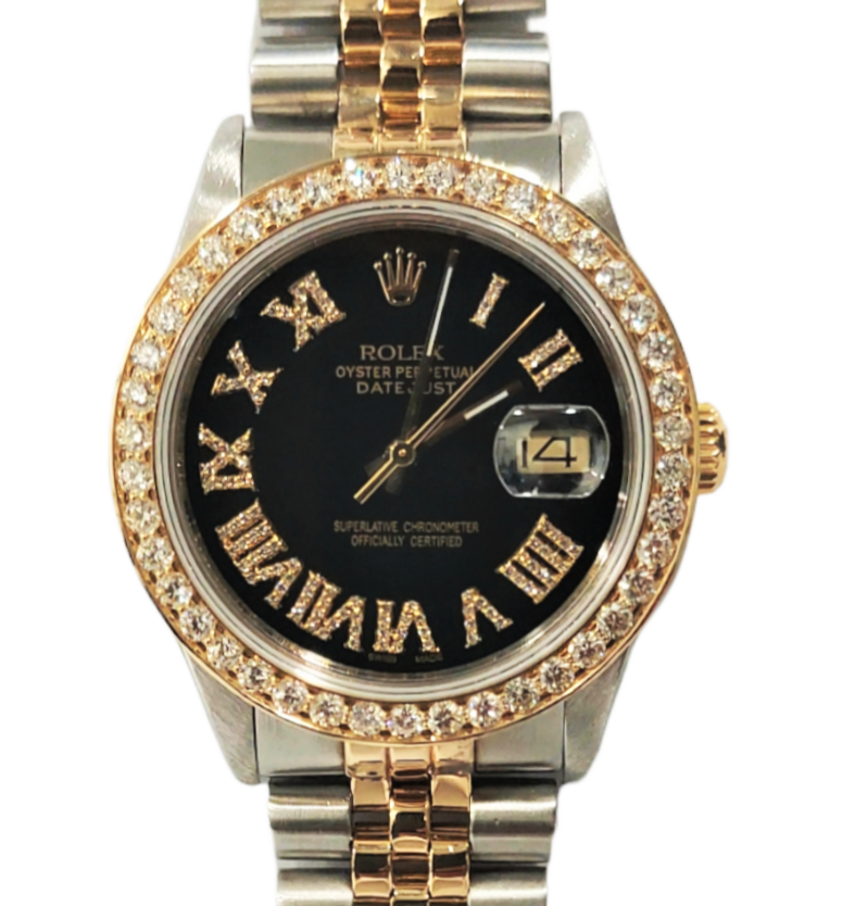 Rolex 16013 Datejust 36mm 2.10CT Diamond black Roman Jubilee