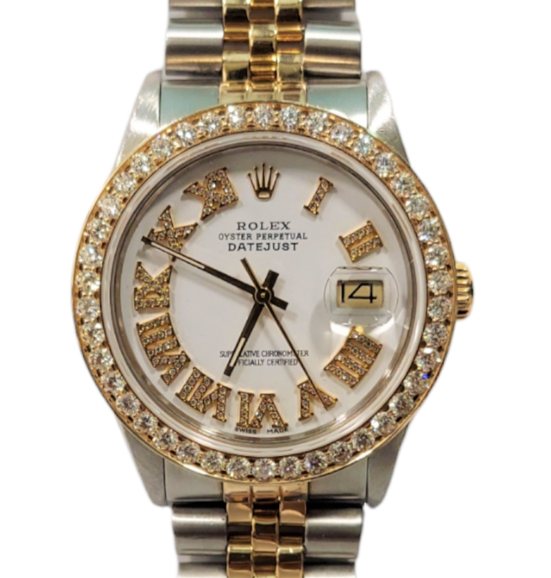 Rolex 36mm Datejust 16233 2.10CT Diamond White Roman jubilee