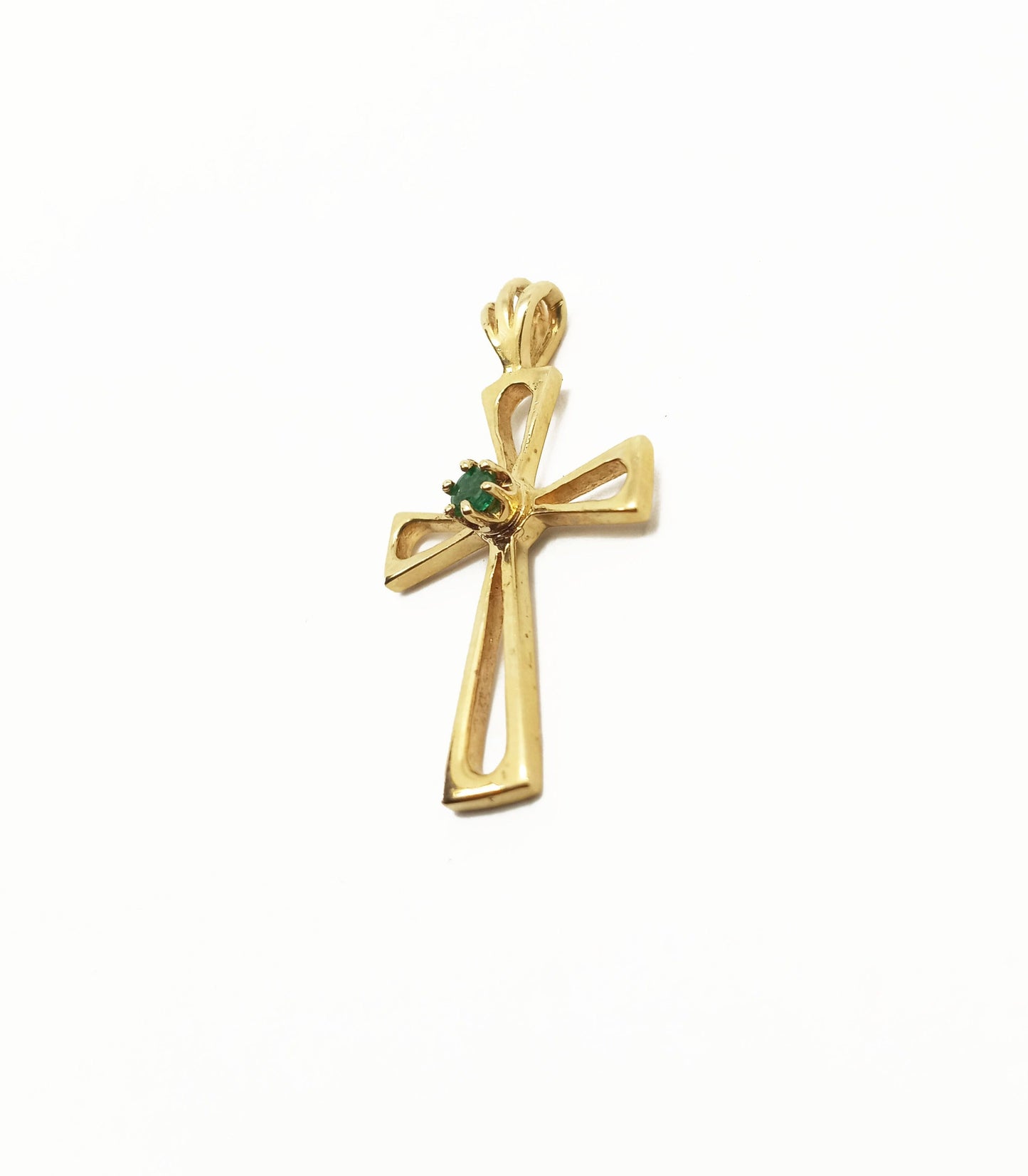 14K Yellow Gold Cross Stone Pendant