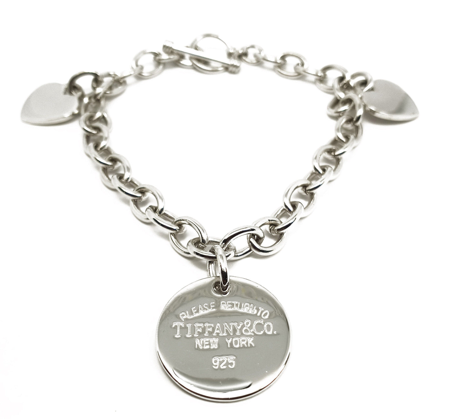 Tiffany &Co. 925 Silver Heart Charm Round Bracelet