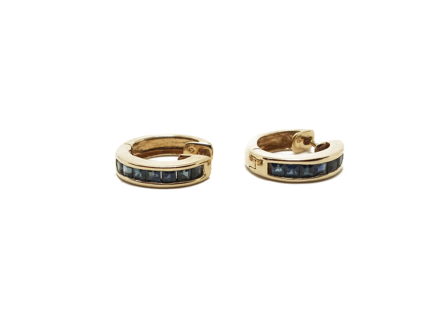 14K Yellow Gold Sapphire Hoop Earrings