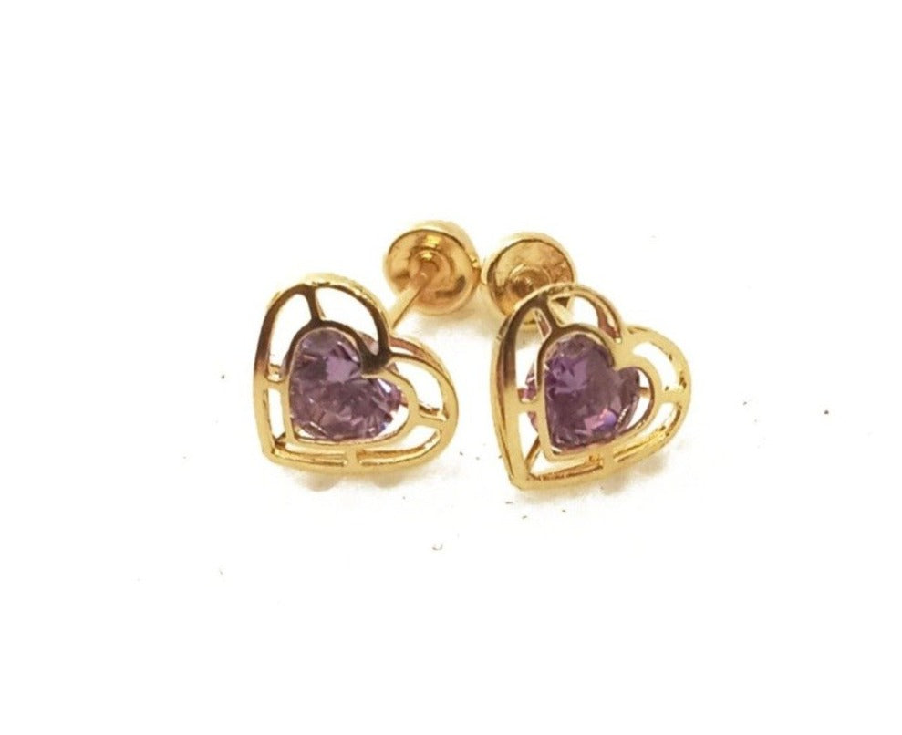 14K Yellow Gold Amethyst Stud Earrings