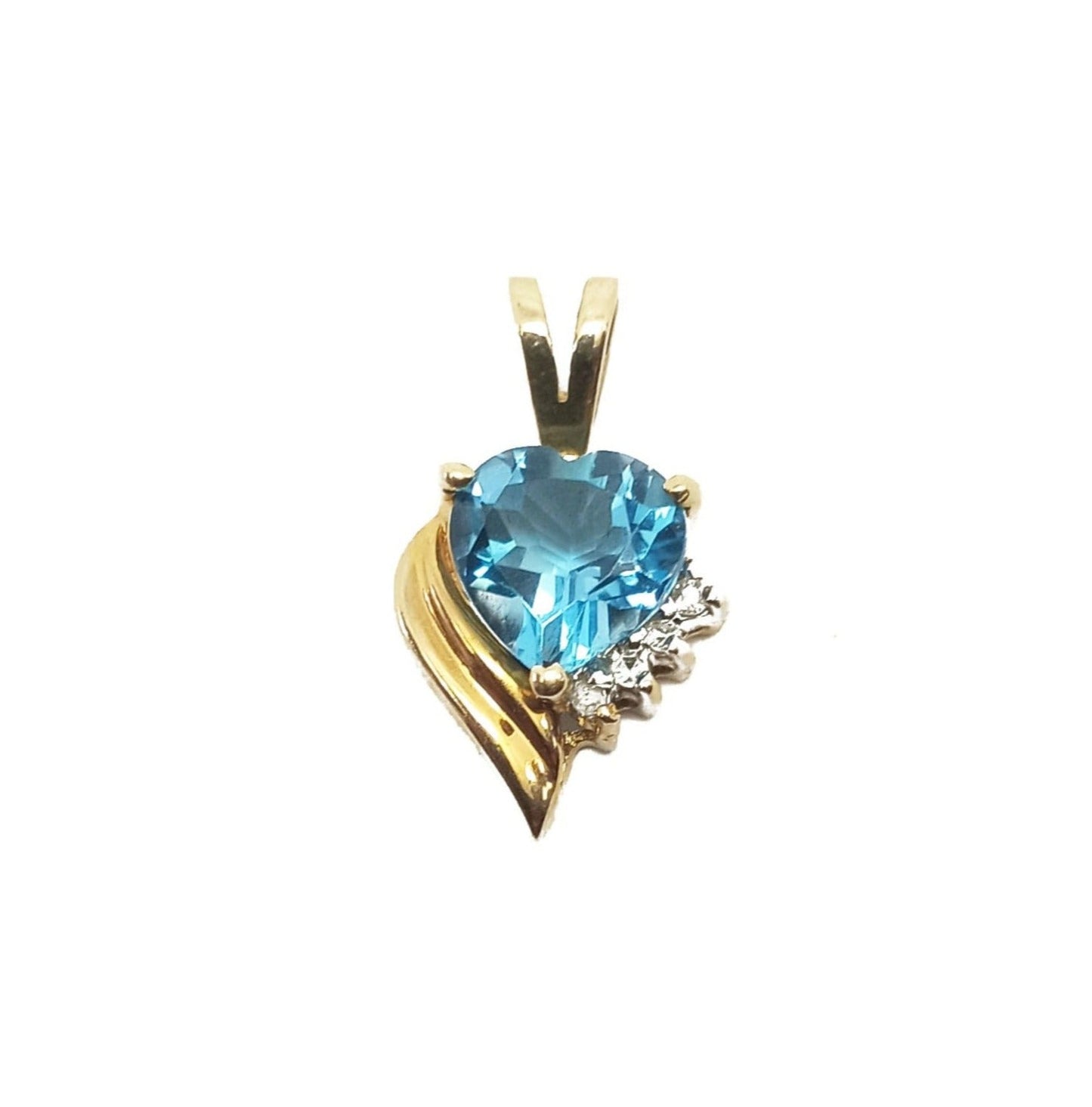 14K Yellow Gold Heart Blue Zircon Pendant