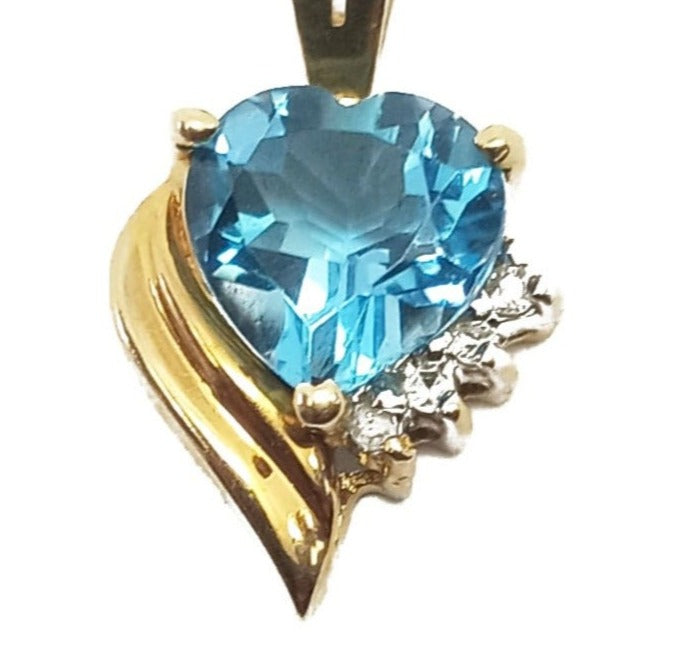 14K Yellow Gold Heart Blue Zircon Pendant