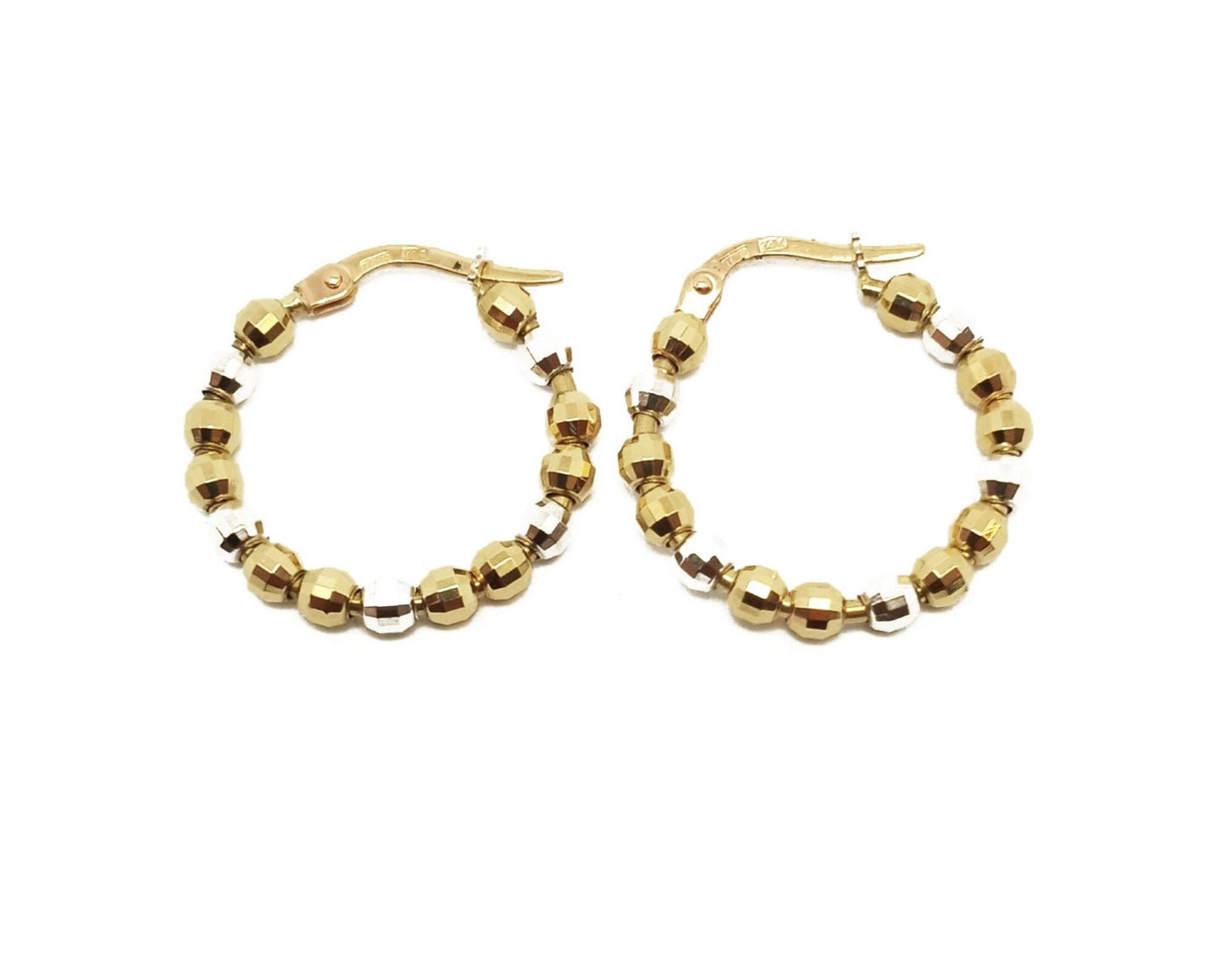 14k Yellow Gold Tri-Tone Ball Hoop Earrings