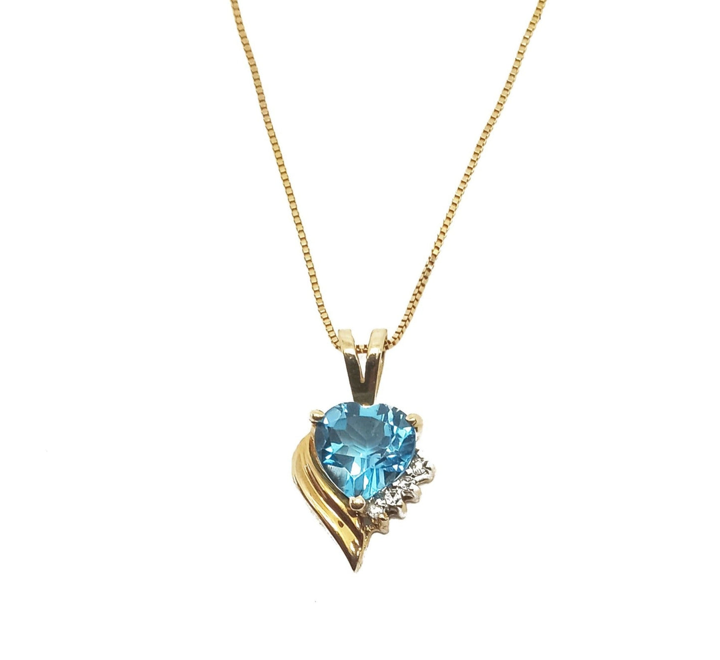14K Yellow Gold Heart Blue Zircon Pendant