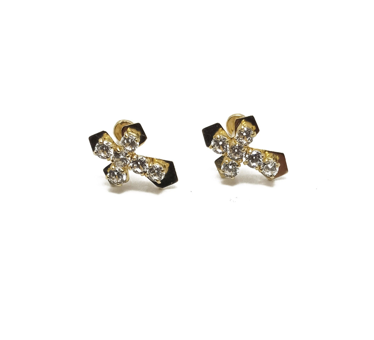14K Yellow Gold Cross ZC Stud Earrings