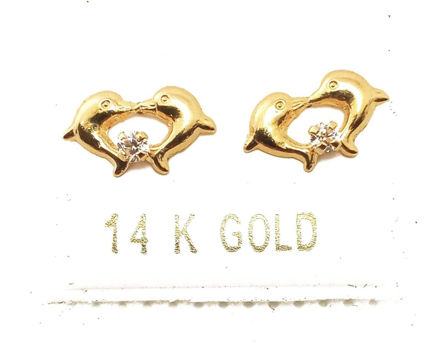 14K Yellow Gold Dolphin Stud Earrings