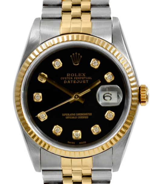 Rolex 36mm Datejust 16233 Black fluted Diamon Jubilee