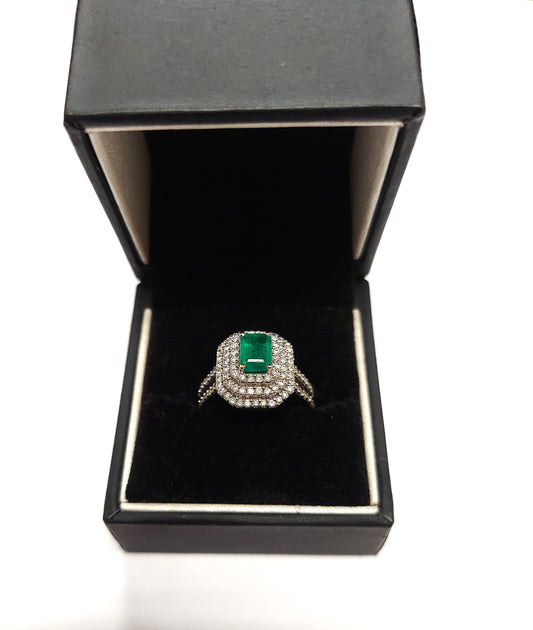 14K Ladies White gold Emerald & Diamond Ring