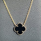 14k Yellow Gold Ladies Clover onyx pendant necklace