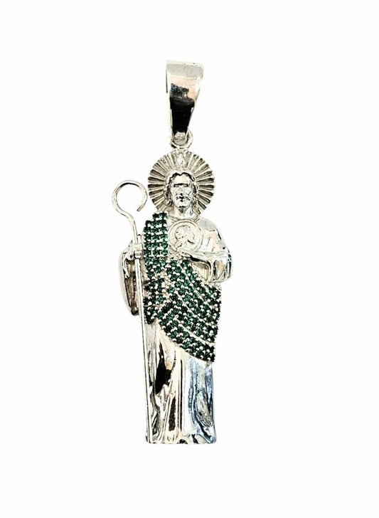 925 Silver Unisex Emerald Saint Jude Pendant