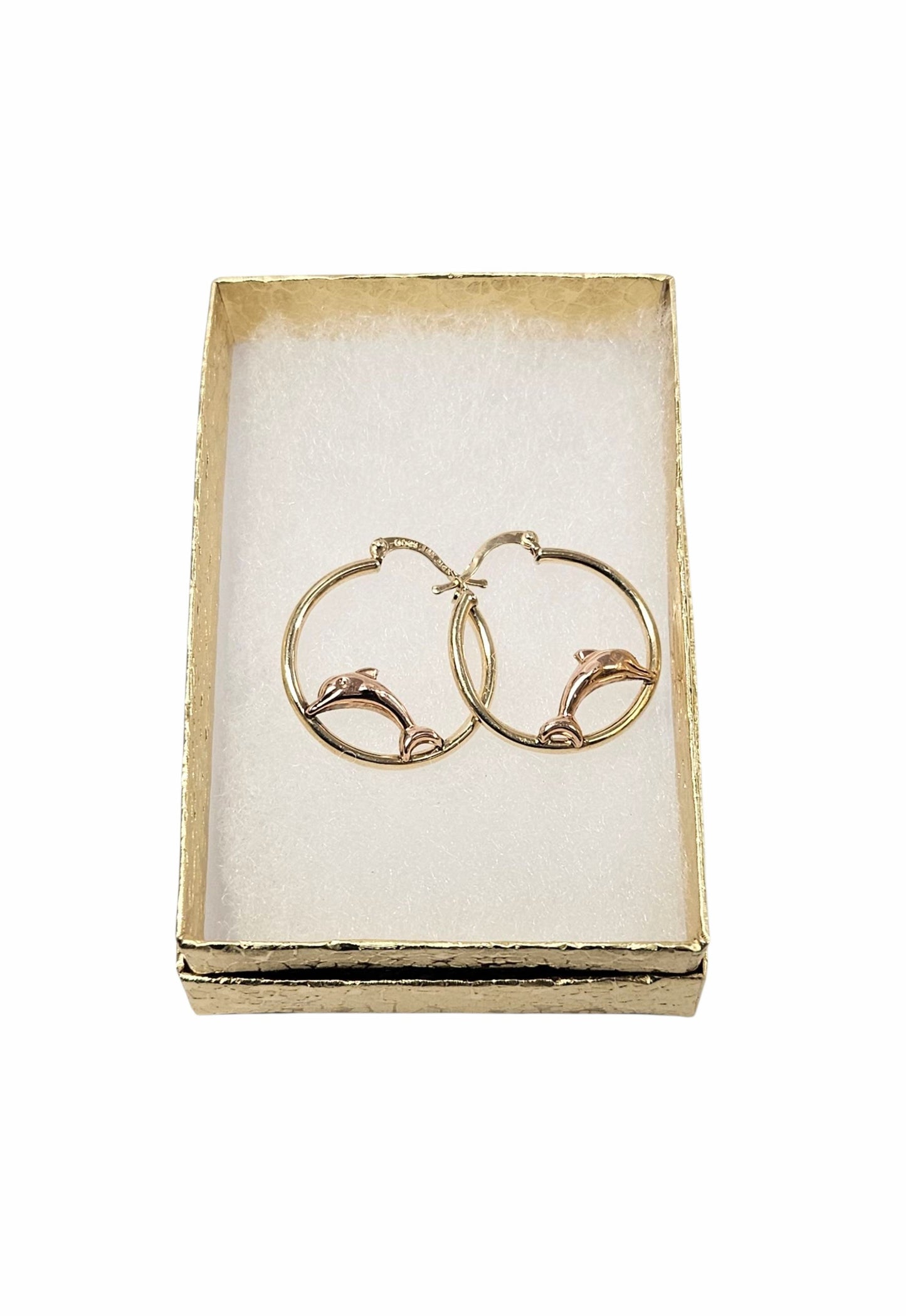 10K Ladies Yellow Gold Dolphin Hoop Earrings