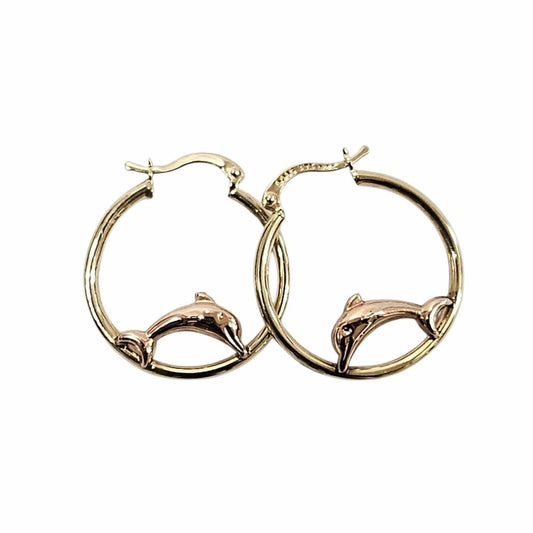 10K Ladies Yellow Gold Dolphin Hoop Earrings