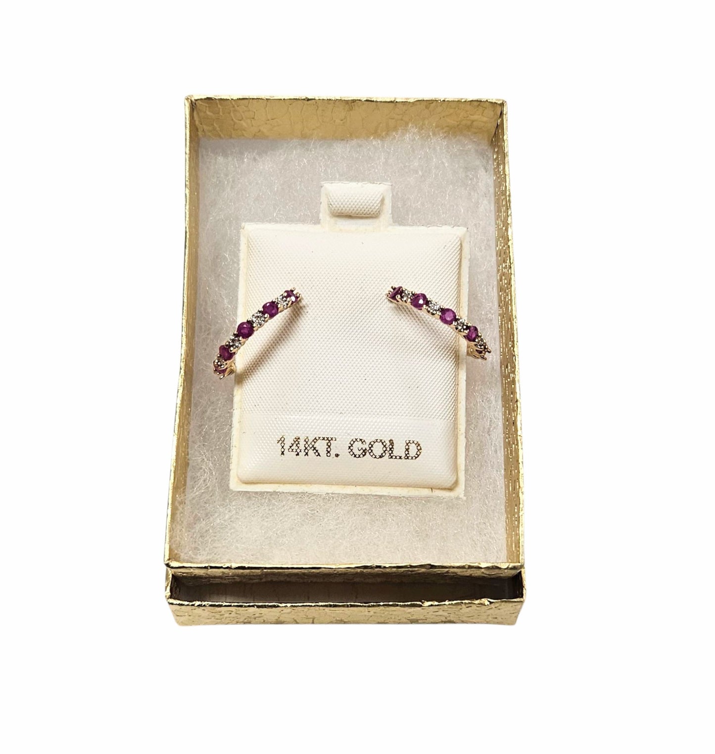 14k Ladies Yellow Gold Ruby Diamond Hoops