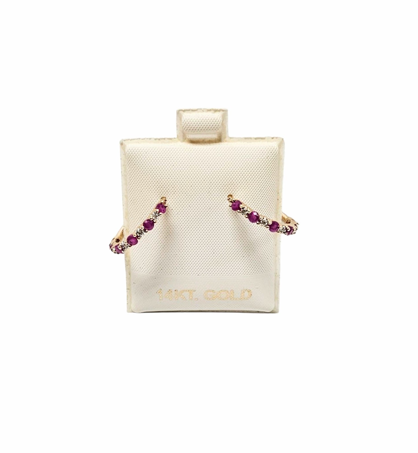 14k Ladies Yellow Gold Ruby Diamond Hoops