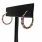 14k Ladies Yellow Gold Ruby Diamond Hoops