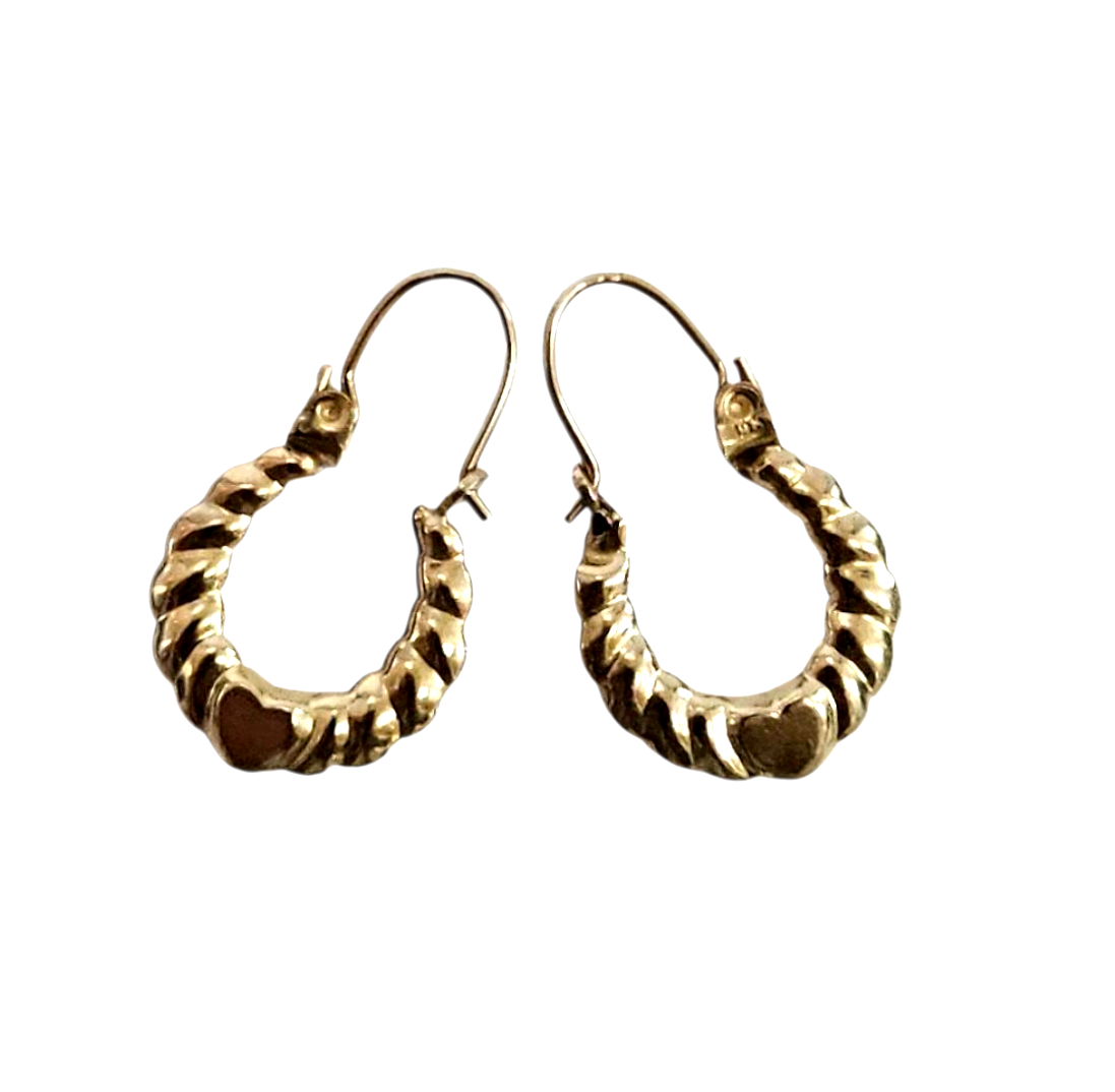 Ladies 14k yellow gold heart hoop earrings